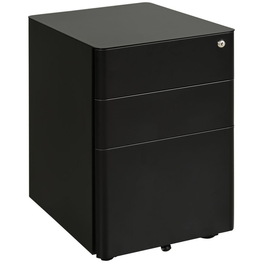 3 Drawer Metal Filing Cabinet Lockable 4 Wheel Compact Under Desk Black Vinsetto