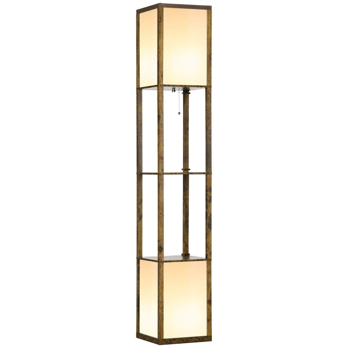 HOMCOM Shelf Floor Lamp with Dual Light, Brown
