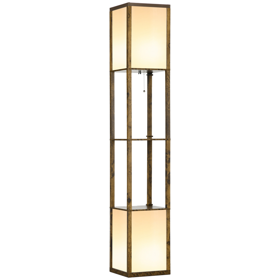 HOMCOM Shelf Floor Lamp with Dual Light, Brown