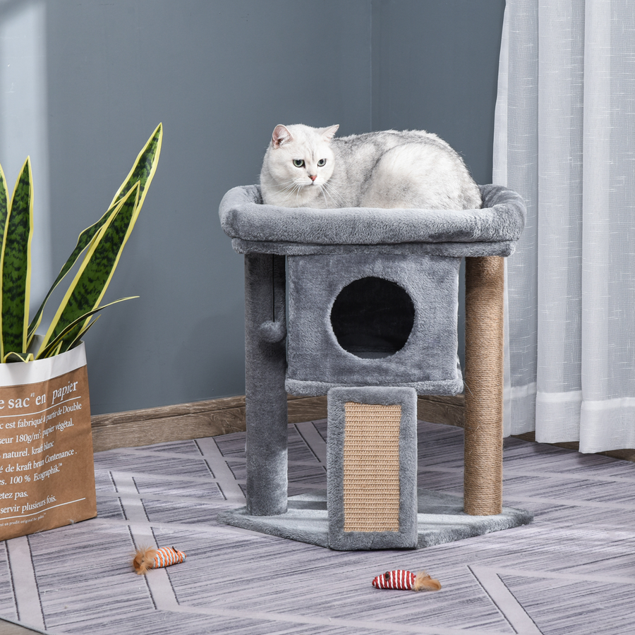Cat Tree with Jute Scratching Pad, Grey