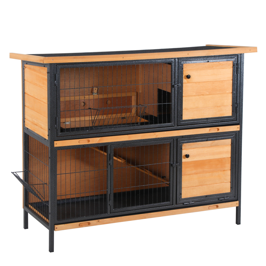Wooden Metal Rabbit Hutch Pet House Bunny w/ Slide-Out Tray Outdoor Light Yellow