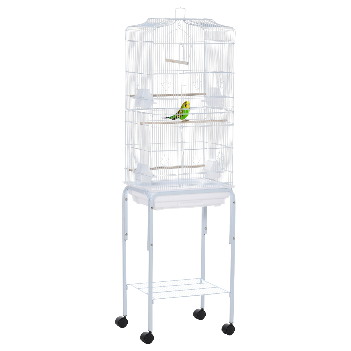 Bird Cage for Budgie, Finch, Canary, Parakeet with Stand, Sliding Tray, White