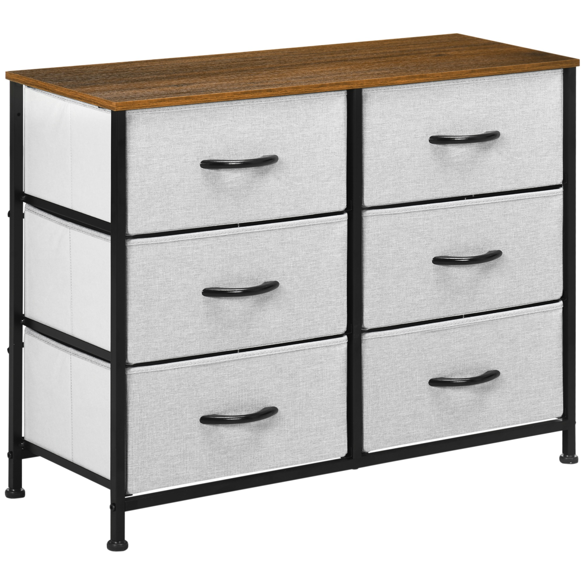 HOMCOM 6 Drawer Fabric Chest of Drawers with Wooden Top Grey