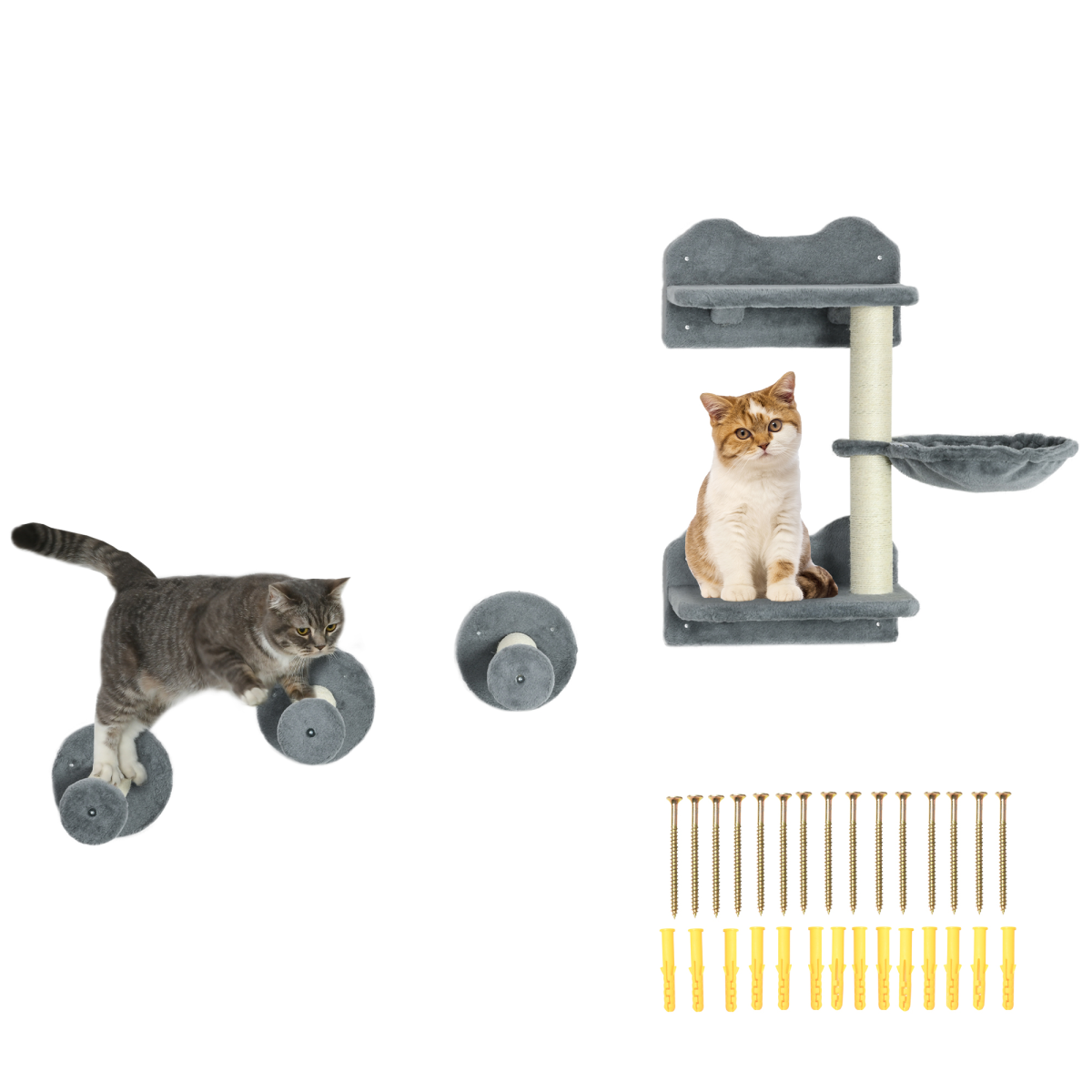 Cat Shelf with Scratching Post, Wall-Mounted Cat Tree, Grey