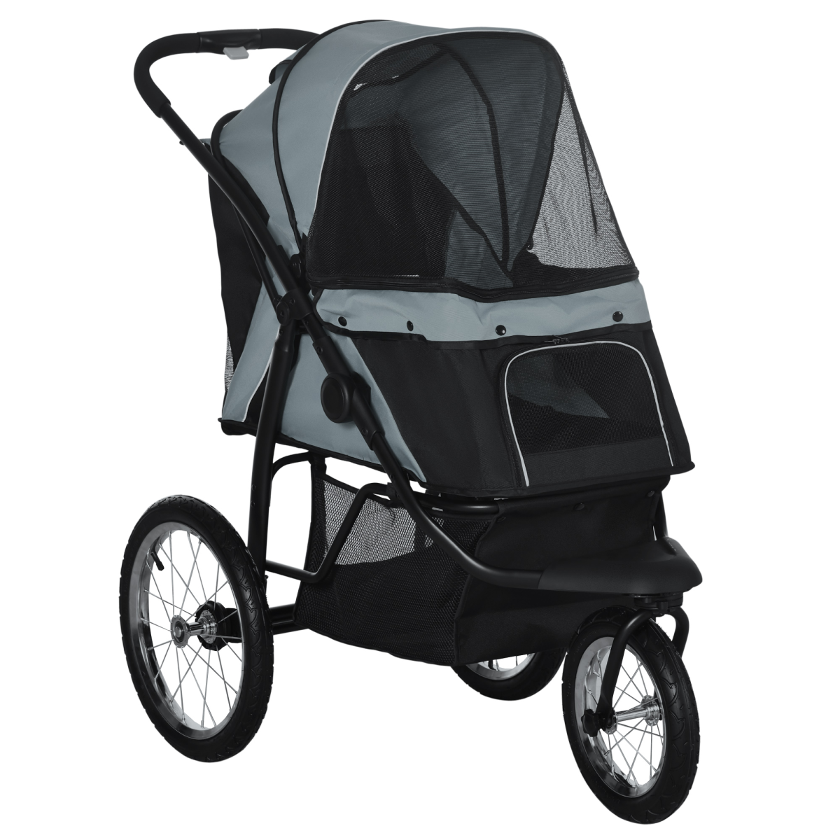 3 Wheel Pet Stroller for Medium and Small Dogs, Foldable Cat Pram, Grey