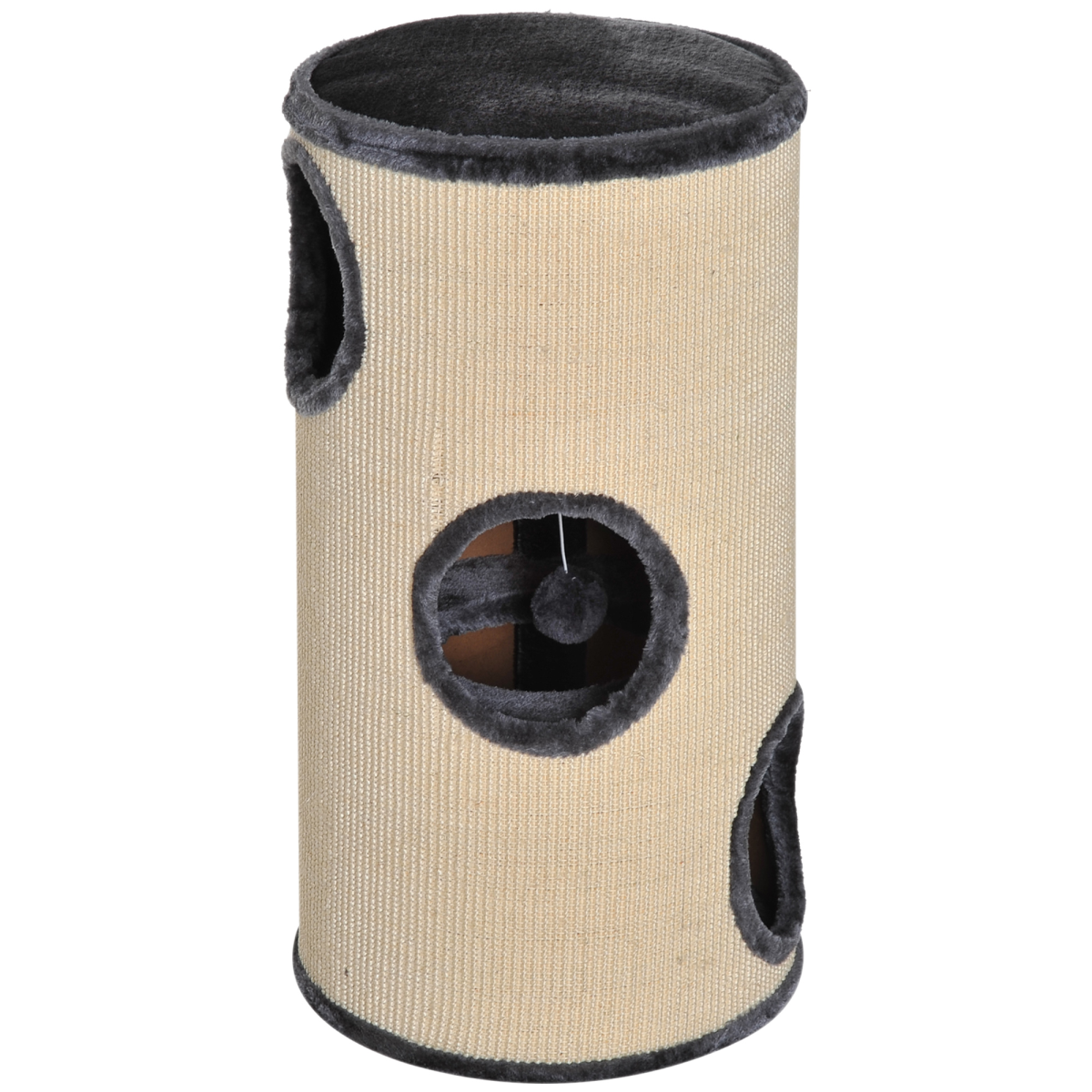 Cat Scratching Barrel Sisal Activity Center with 3 Dens and Observation Deck 70H