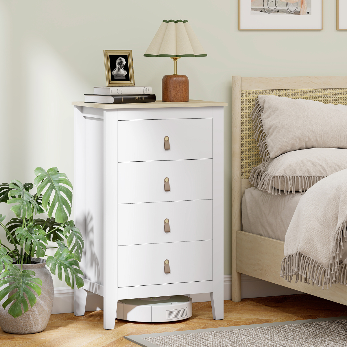 White/Oak Shoe Cabinet with 4 Flip Drawers