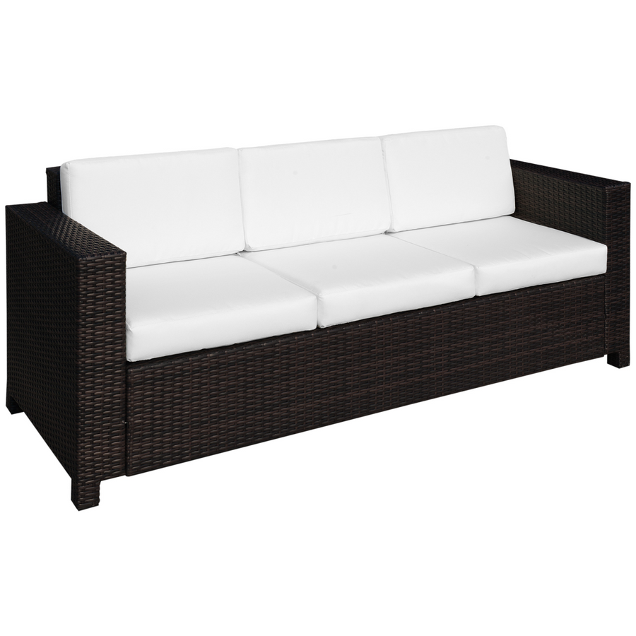 3 Seater Rattan Sofa Brown Wicker Weave Metal Frame Outdoor Furniture