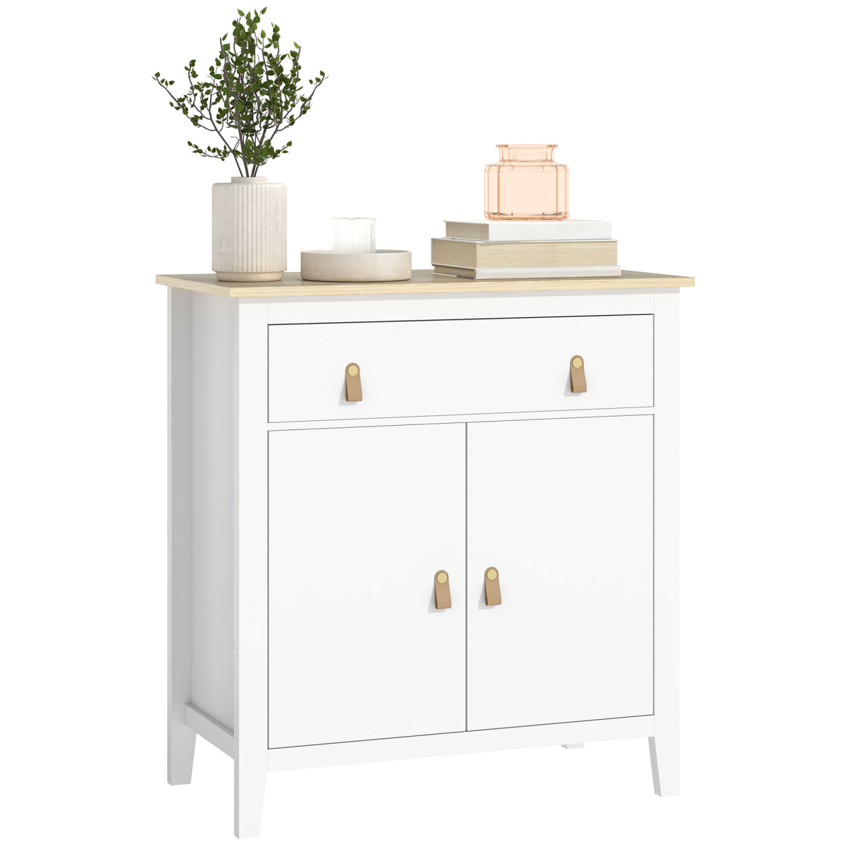 HOMCOM White Sideboard Cabinet with Drawer & Adjustable Shelf, Anti-Tip Kit