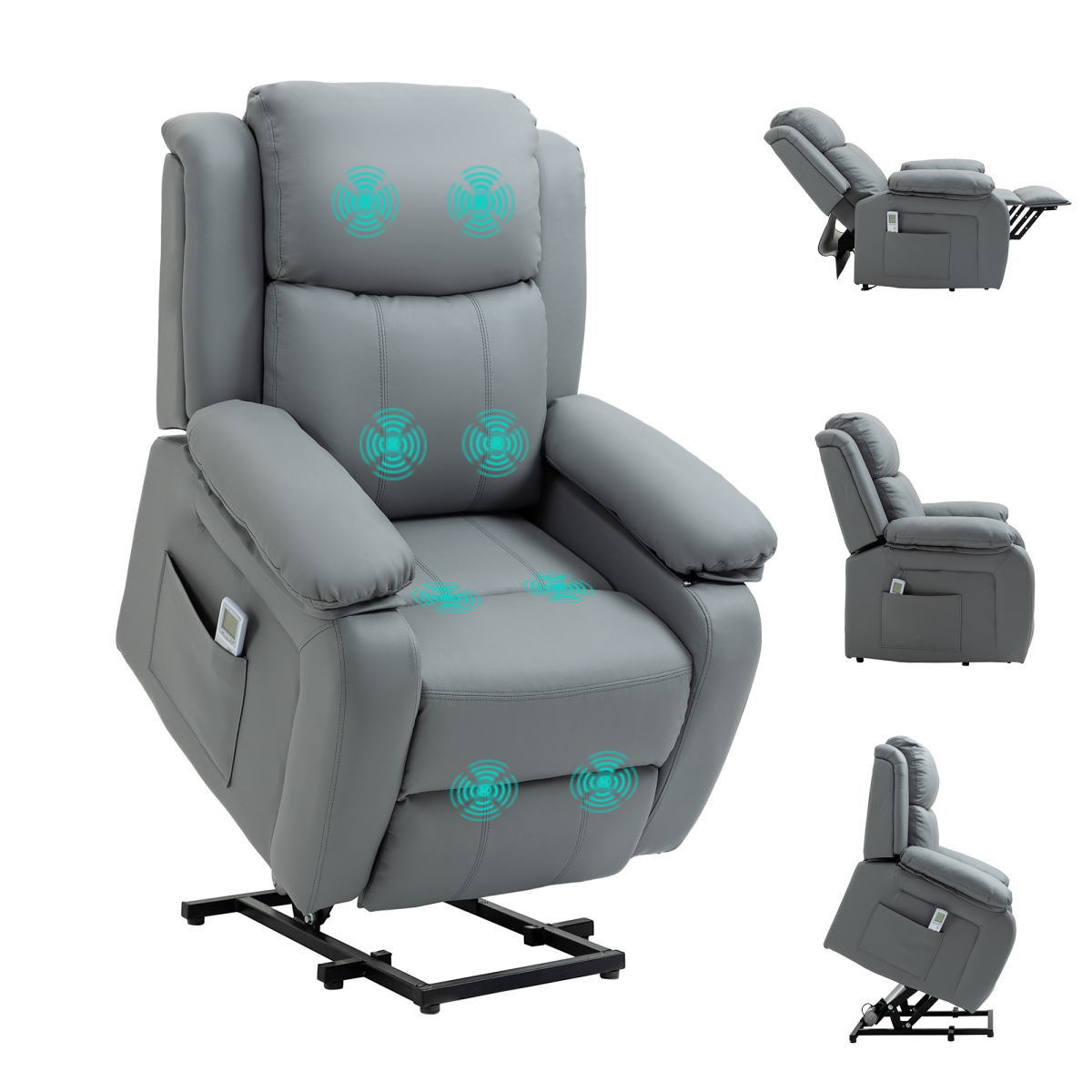 Electric Power Lift Recliner Chair with Massage Vibration and Side Pocket, Grey