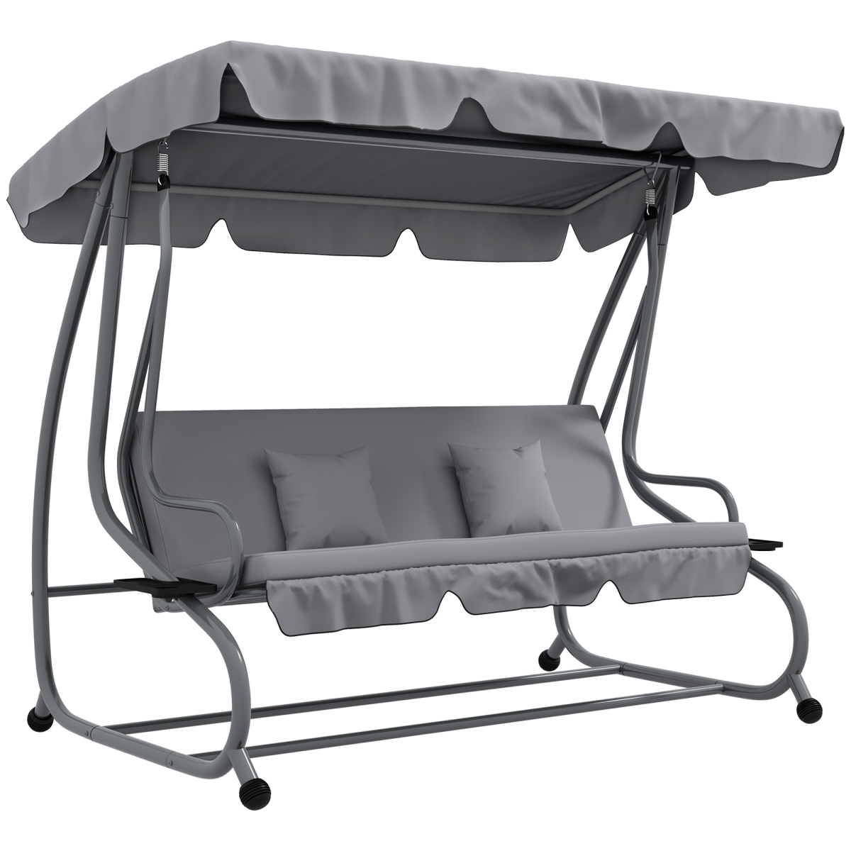 Outsunny 2-in-1 Garden Swing Chair for 3 Person with Adjustable Canopy, Grey