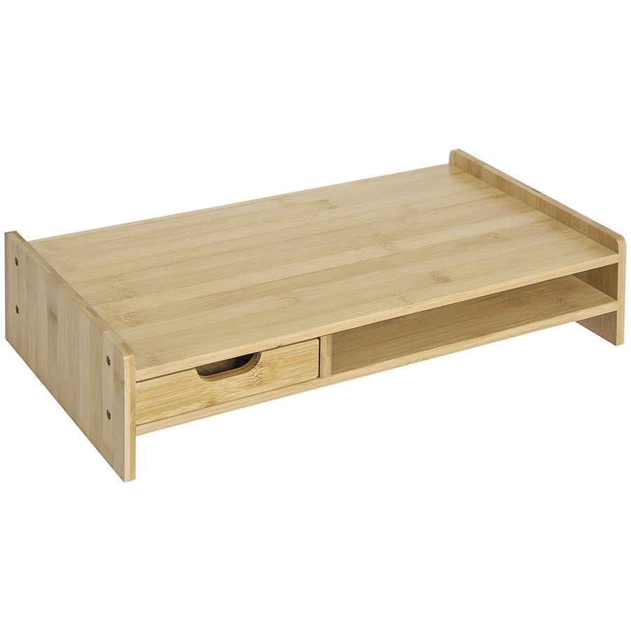 Monitor Riser Laptop PC Plinth Stand Desktop Organiser with Drawer Bamboo