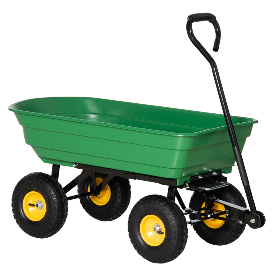 Outsunny 75L Garden Cart Heavy Duty 4 Wheel Wheelbarrow Green