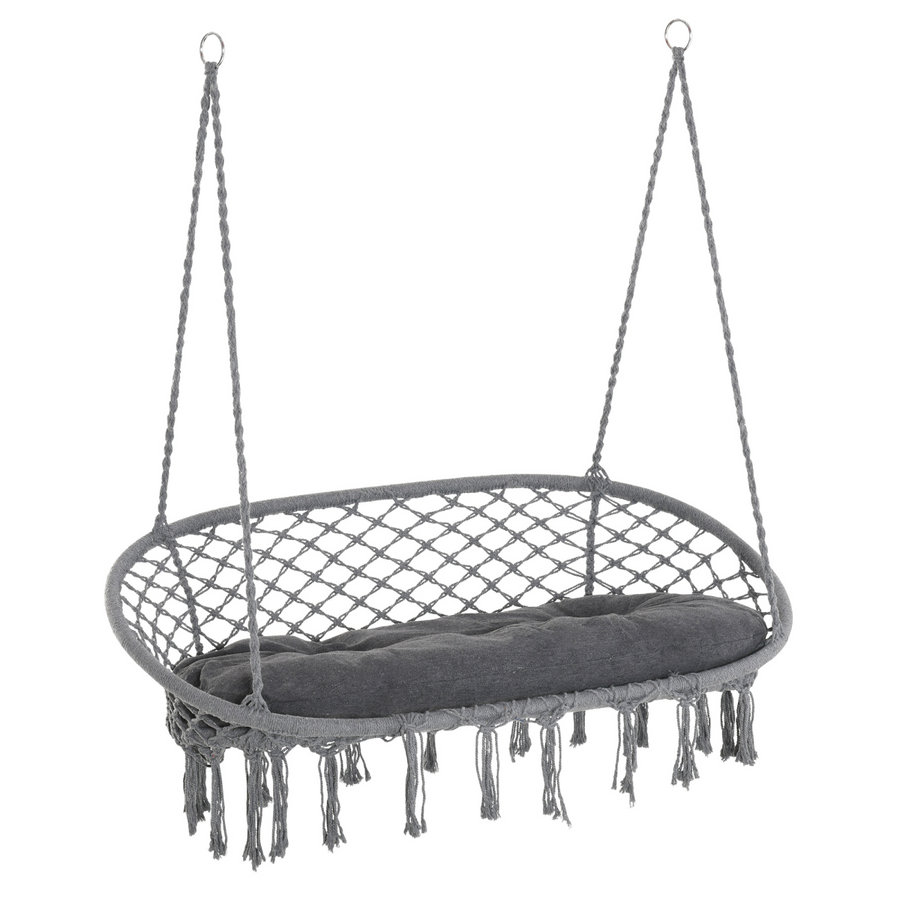 Hanging Hammock Chair Cotton Rope Swing & Metal Frame, Dark Grey