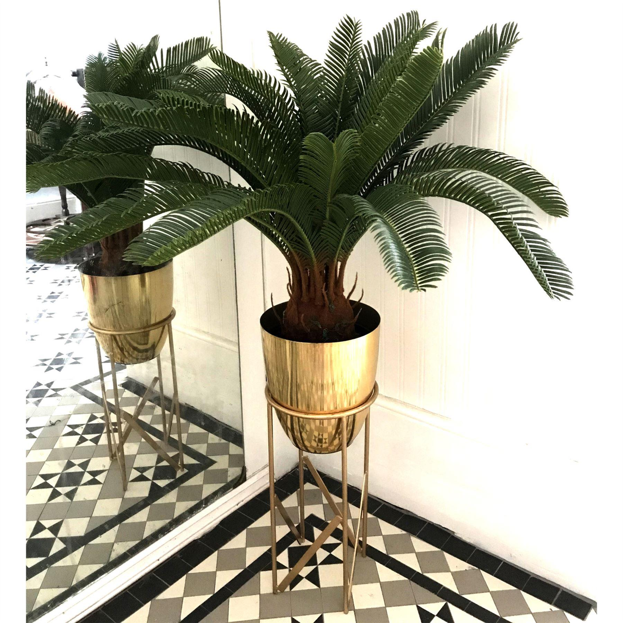 110cm Artificial Cycas Palm with Metal Planter and Stand