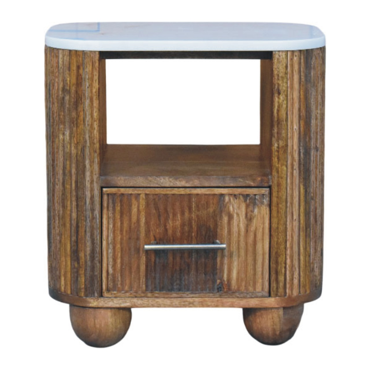 Artisan Furniture Beaumont Marble Bedside, 1 Drawer & 1 Open Slot, Brown & White