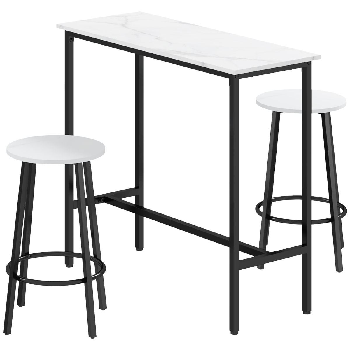 HOMCOM 3 Piece Bar Table Set for 2 with Stools, Steel Frame, White