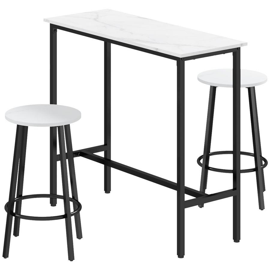HOMCOM 3 Piece Bar Table Set for 2 with Stools, Steel Frame, White
