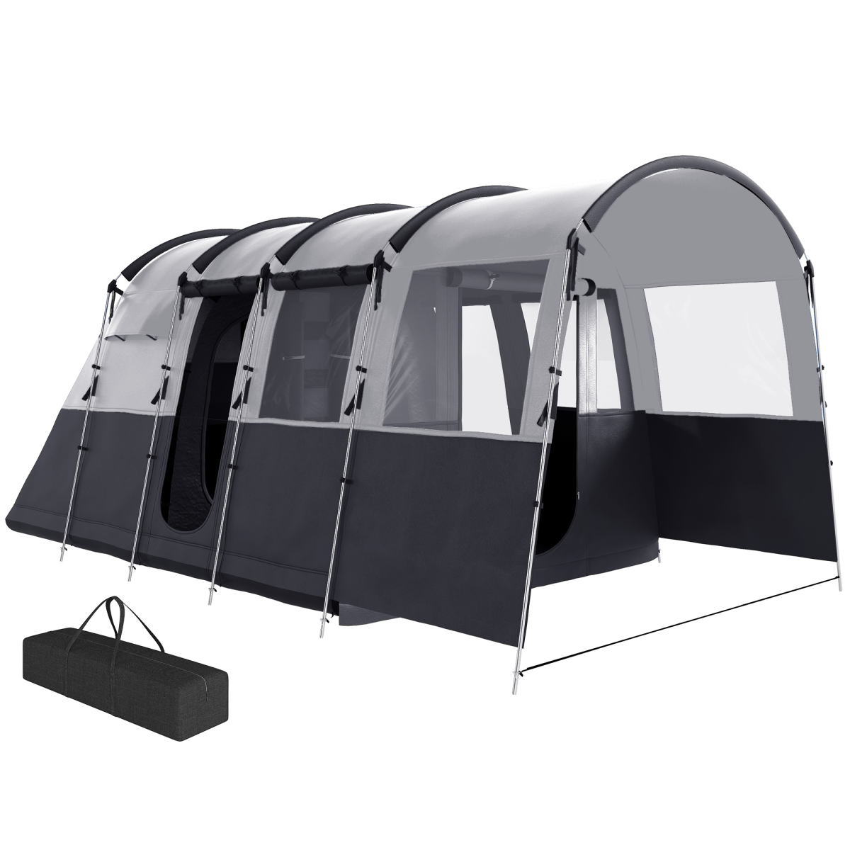 8-Person Camping Tent Tunnel Design with 4 Large Windows Dark Grey