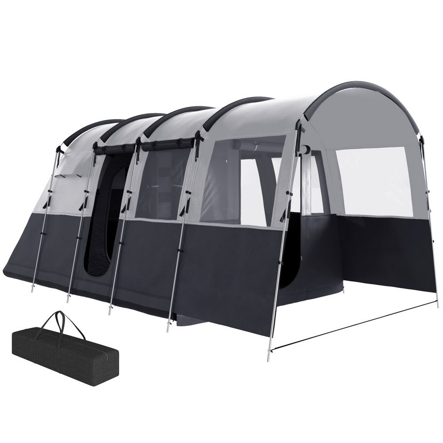 8-Person Camping Tent Tunnel Design with 4 Large Windows Dark Grey