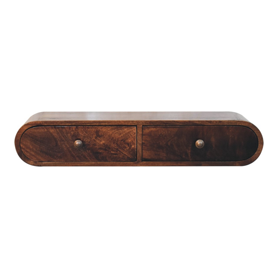 Artisan Furniture Solid Wood Wall Mounted California Walnut Console Table, 2 Drawers, Brown