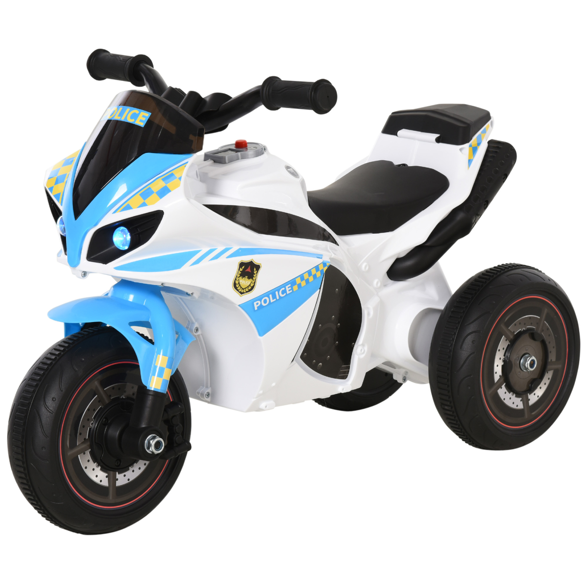 HOMCOM Kids Ride-On Police Bike 3-Wheel Vehicle with Music and Lights, 18-36 Mths