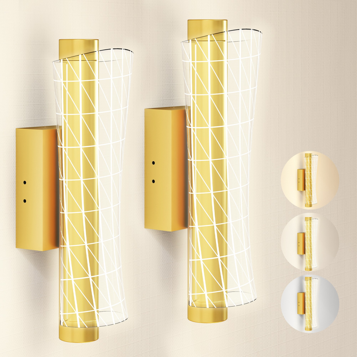 HOMCOM LED Wall Lamp 2 Pack, Modern Indoor Geometric Wall Light, Gold Tone