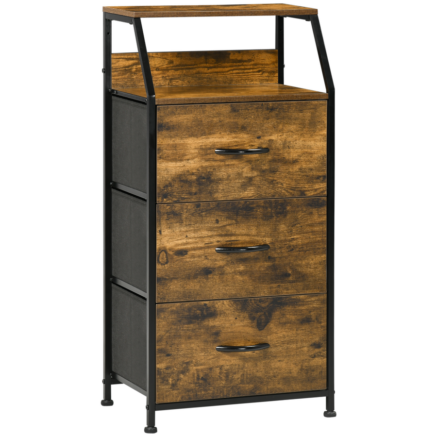 HOMCOM Industrial 3 Drawer Storage Cabinet with Display Shelves for Living Room