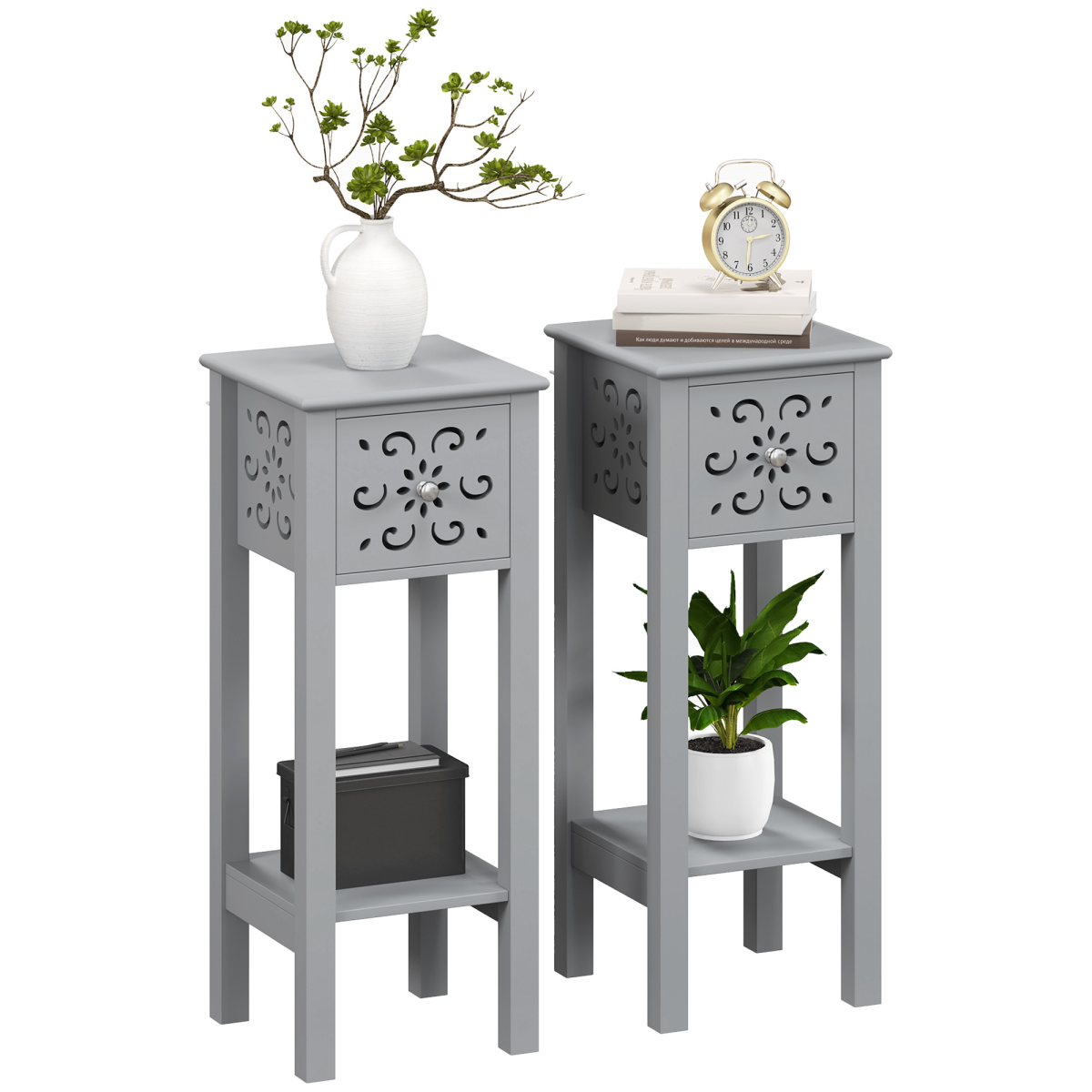 Grey MDF Storage Unit Set of 2