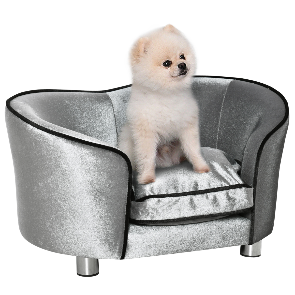 Modern Dog Sofa Couch Puppy Bed Kitten Lounge with Storage Pocket and Removable Cushion