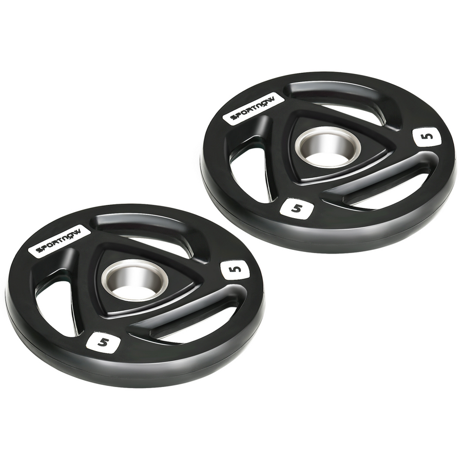 Olympic Weight Plates, Tri-Grip Barbell Weights Set, 2 x 5kg, 2'' Holes