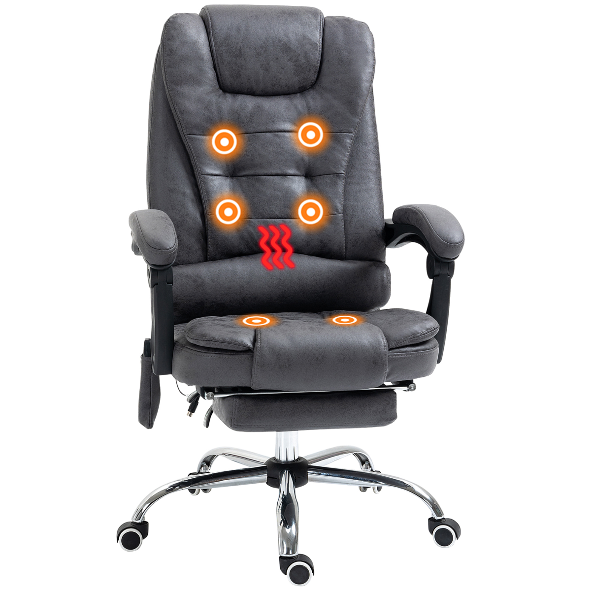 Vintage High Back Heated Massage Office Chair w/ 6 Vibration Points, Dark Grey