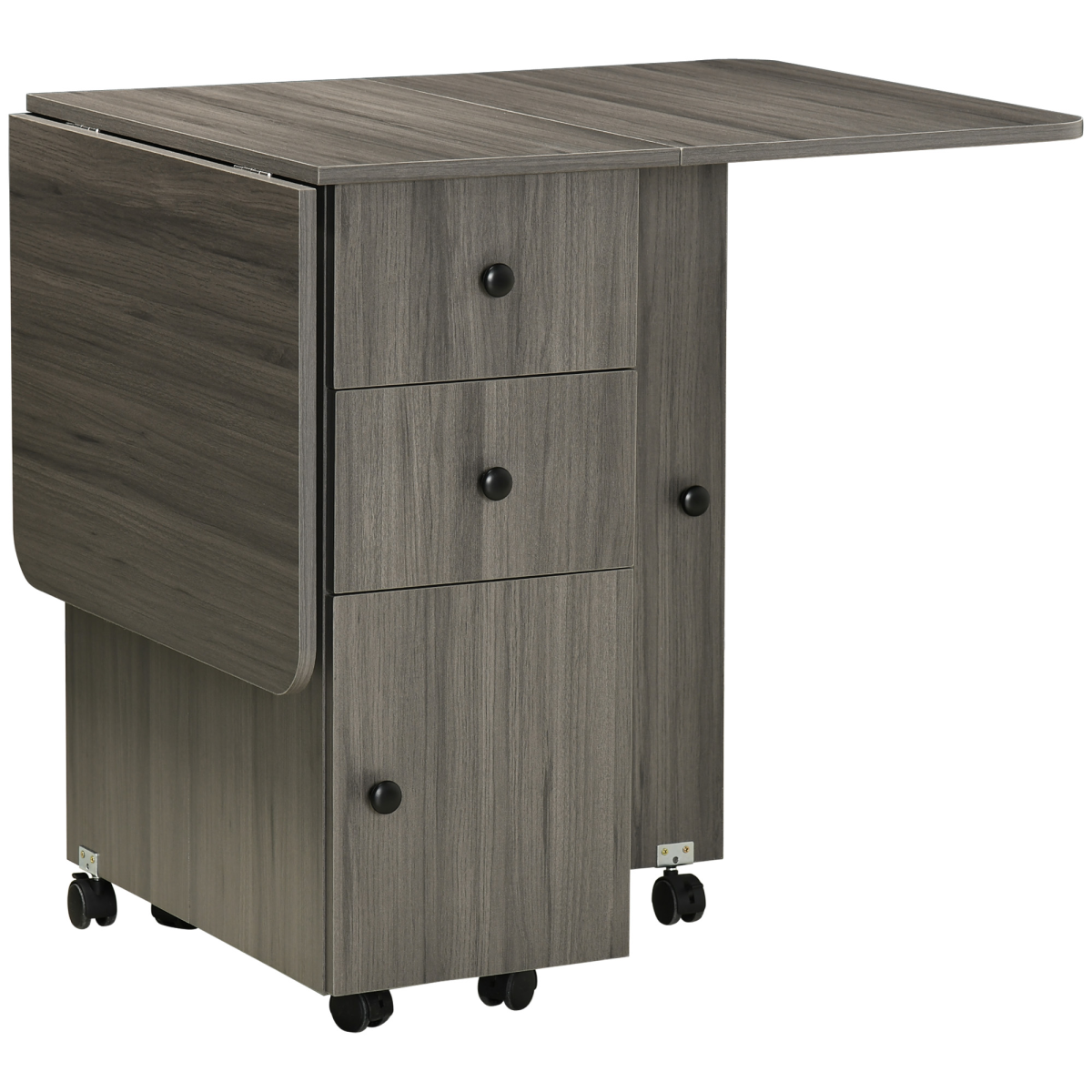 HOMCOM Folding Dining Table, Drop Leaf Table With Storage Drawers, Grey