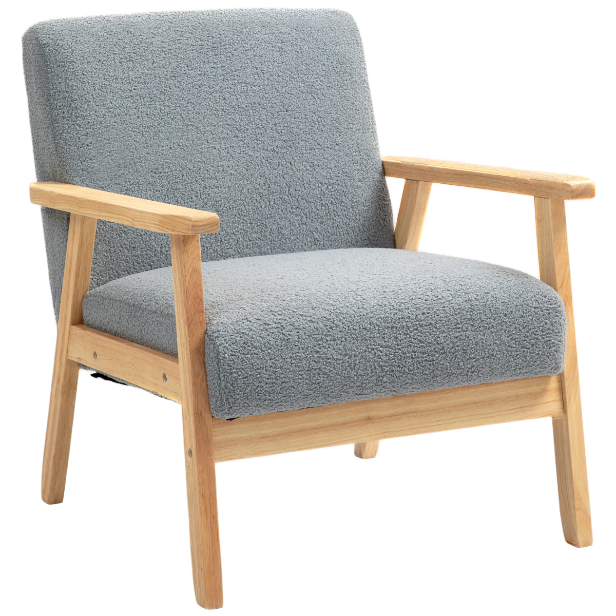 HOMCOM Accent Chair with Wood Frame, Wide Seat, Cashmere Armchair, Grey