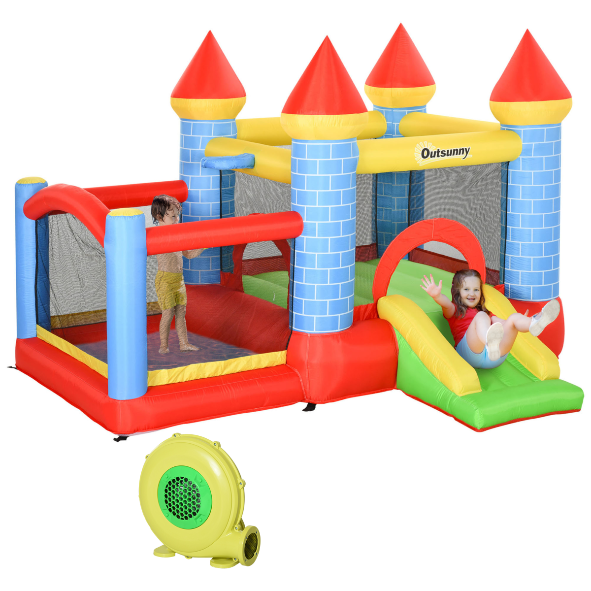 Bouncy Castle with Slide, Pool, Trampoline and Basket with Blower