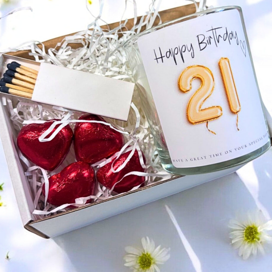21st Birthday Gold Balloons Candle Gift Set for Daughter