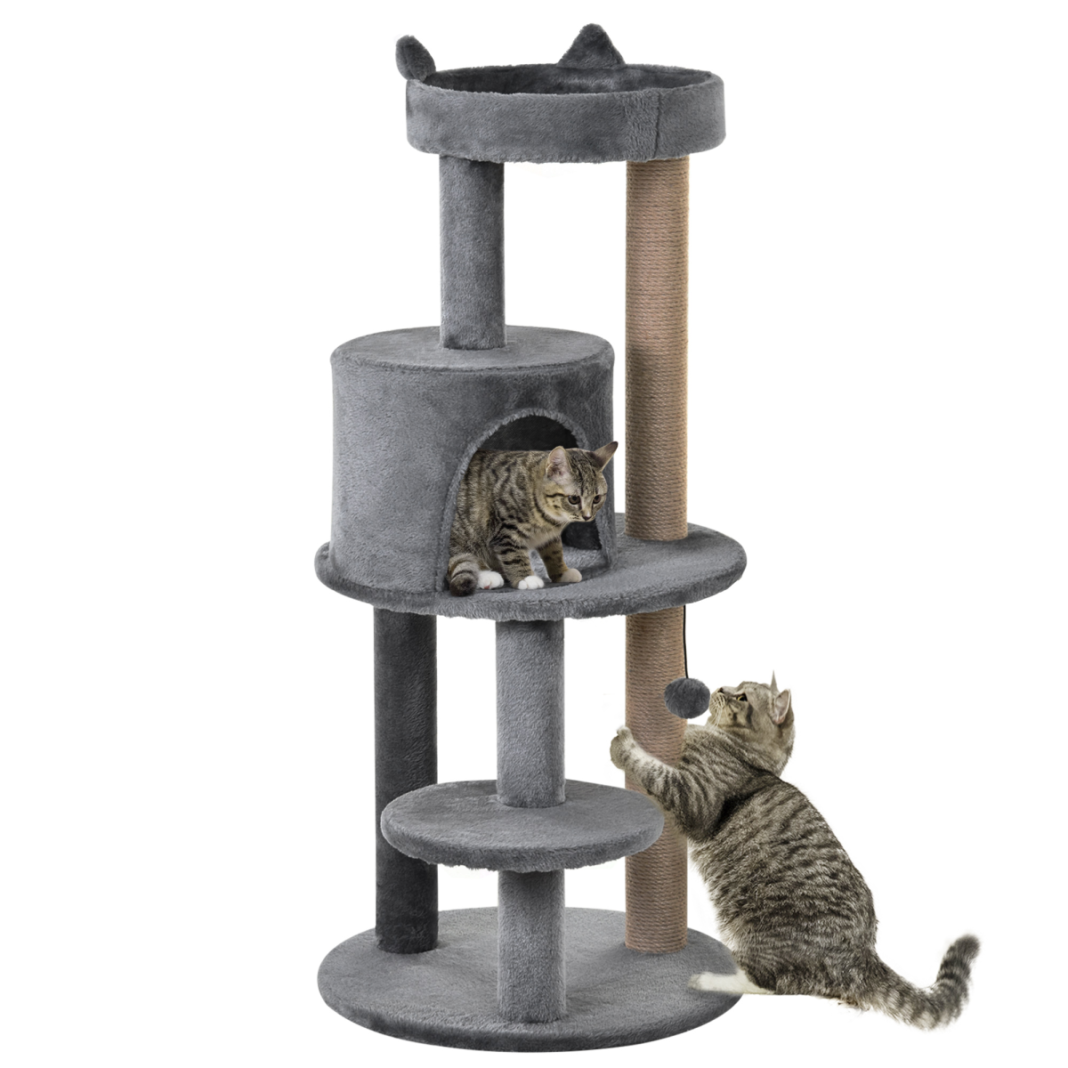 104cm Deluxe Cat Activity Tree with Scratching Posts, Ear Perch and House - Grey