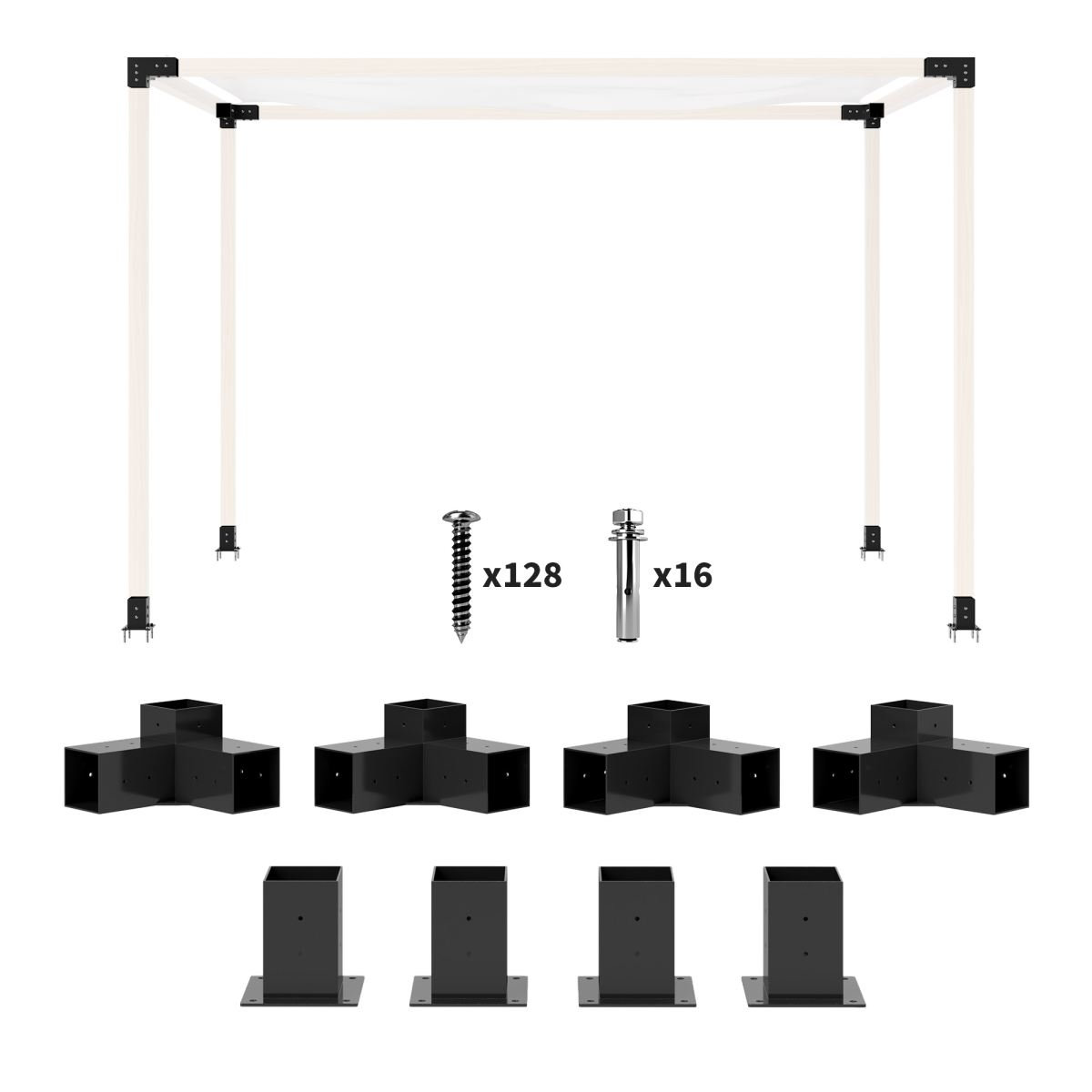 Outsunny Pergola Kit with 3-Way Corner Brackets & Post Base for 92mm Lumber