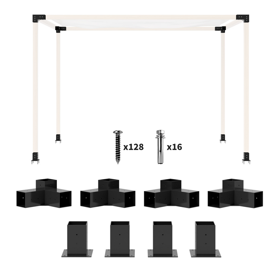 Outsunny Pergola Kit with 3-Way Corner Brackets & Post Base for 92mm Lumber
