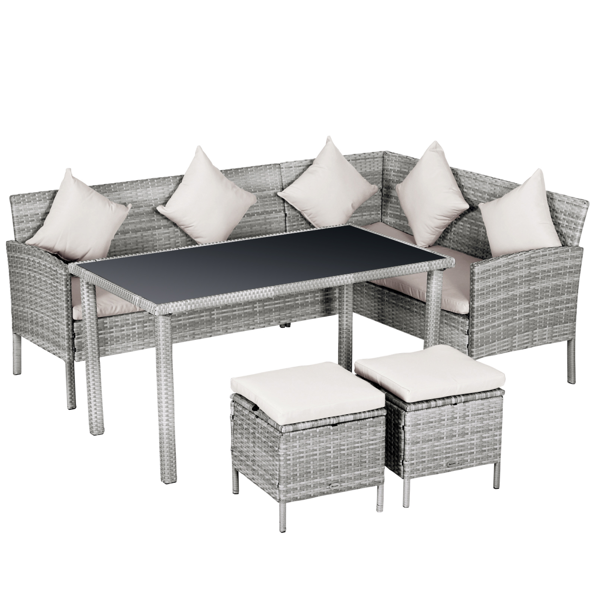 5-Piece Rattan Wicker Patio Dining Set with Table, Stool and Chaise Lounge