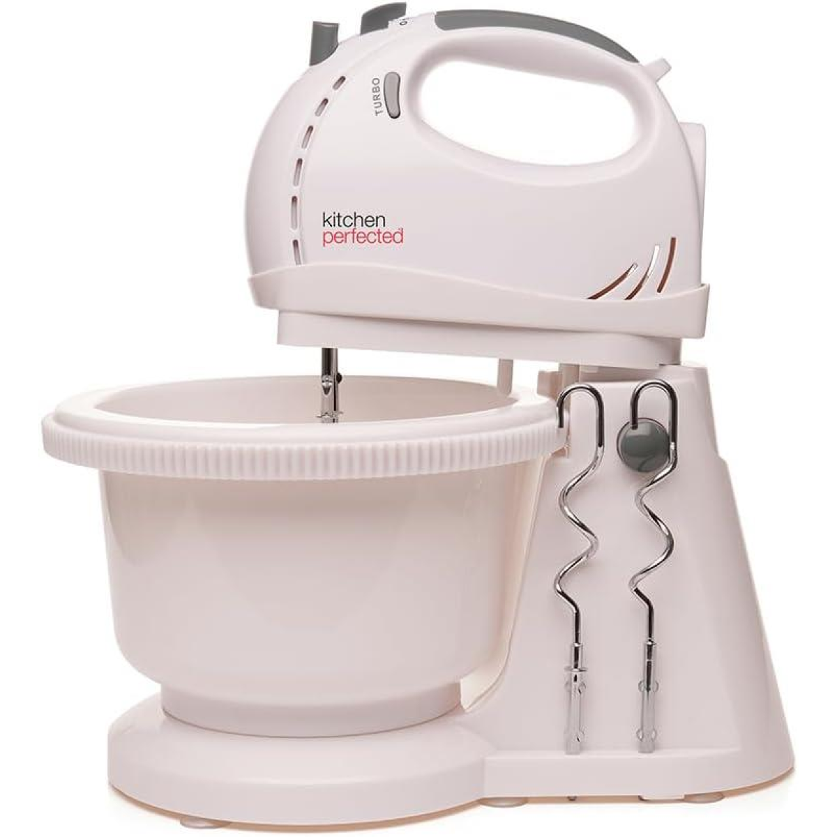 KitchenPerfected 300W Hand Mixer with 2L Rotating Bowl - White