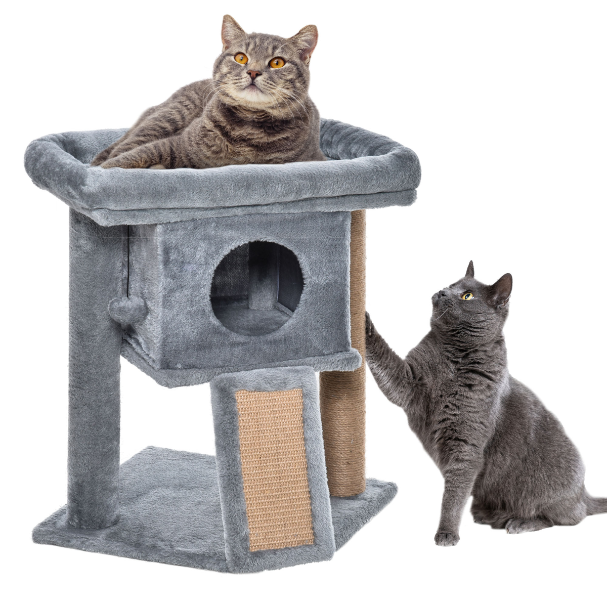 Cat Tree Activity Centre with Scratching Pad, Toy Ball and Cat House - Grey