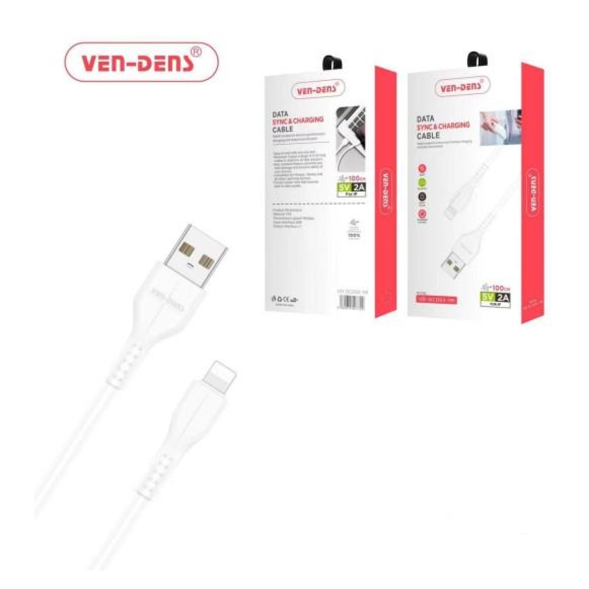 Ven-Dens  Data Sync & Fast Charging Cable USB A To Lightning Cable White (1 Metre)