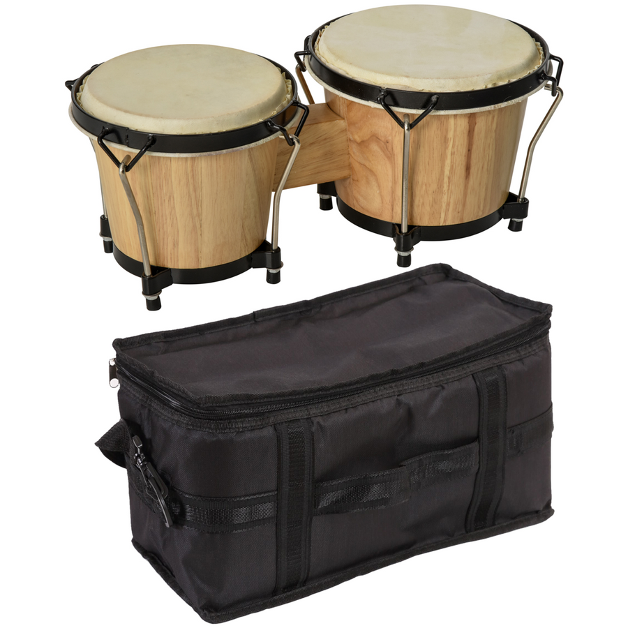 Wooden Bongo Drum Set with Sheepskin Drum Head 7.75" & 7" Tuning Wrench