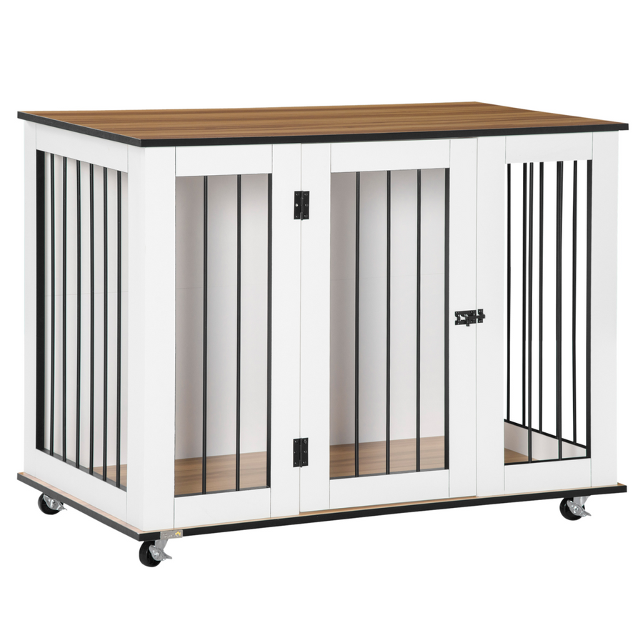 Dog Crate End Table with Lockable Door - White