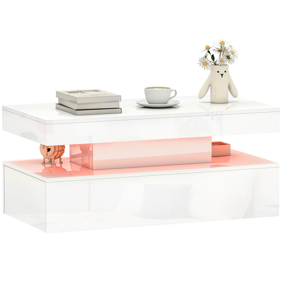 HOMCOM LED Coffee Table with Storage, White