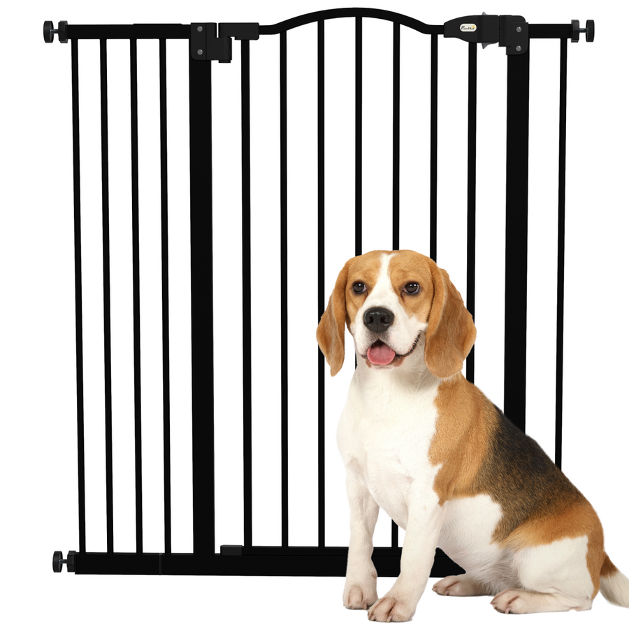 PawHut 74-94cm Adjustable Metal Pet Gate Safety Barrier with Auto-Close Door Black