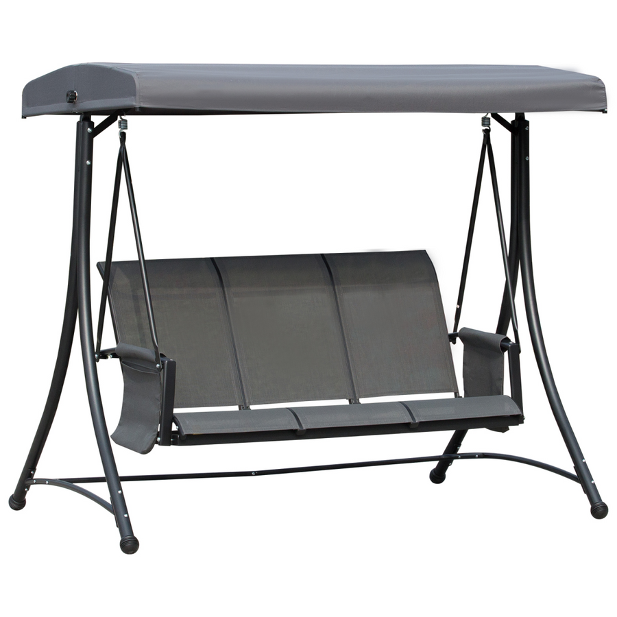 3 Seat Metal Fabric Backyard Patio Swing Chair with Adjustable Canopy Top