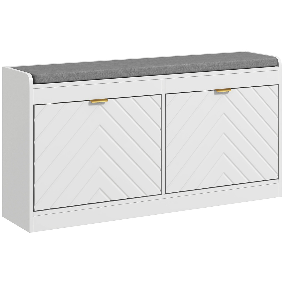 HOMCOM Shoe Bench with 2 Flip Drawers, Cushion, 8 Pairs, White