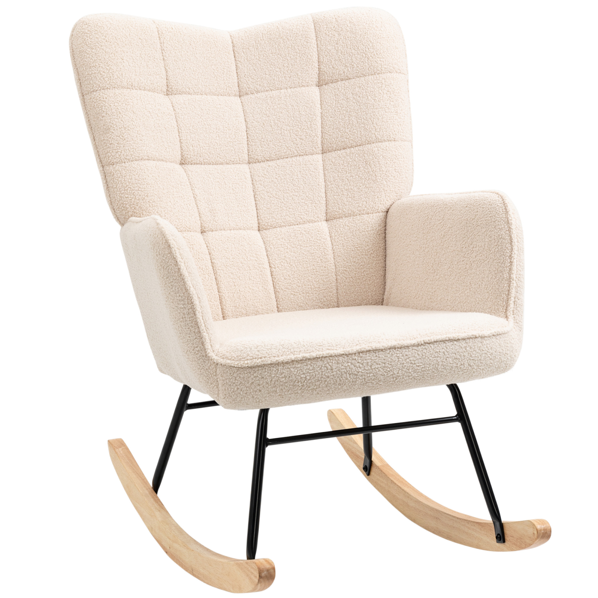 HOMCOM Wingback Rocking Chair for Nursing, Steel Frame, Wooden Base, Beige